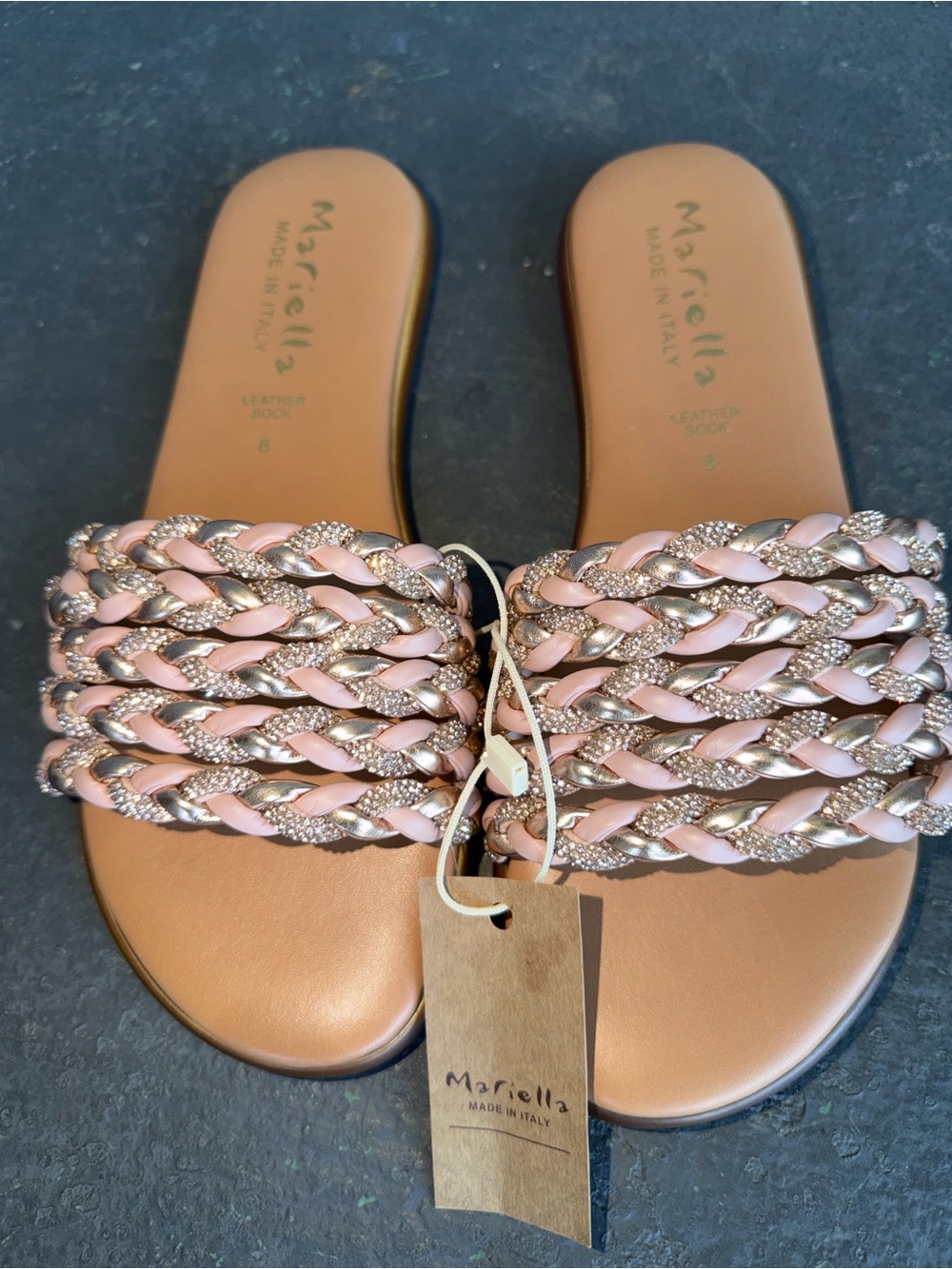 MARELLA Blush Pink Braided Slide Sandals with Sparkle Trim